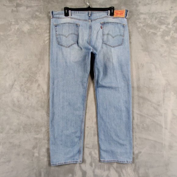 Levis 505 Jeans Men 42 Blue Straight Light Wash Denim Stretch Pants Solid 42x30 - Picture 2 of 11